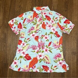 Go Barefoot Hawaiian Floral Short Sleeve Men Shirt - Size Medium